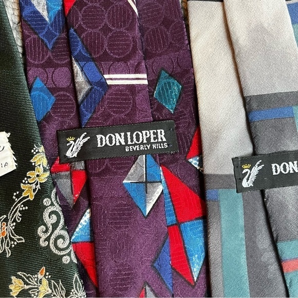 THREE Don Loper Vintage Ties Polyester Floral 100% Silk Abstract Geo Print - Picture 5 of 11